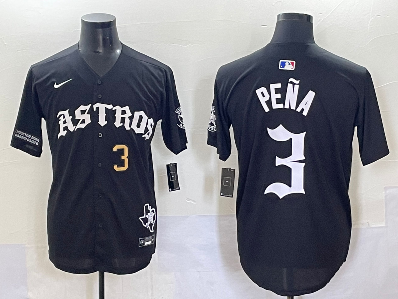 Men Houston Astros #3 Pena Black Five generations Joint Name Nike MLB 2025 Jersey